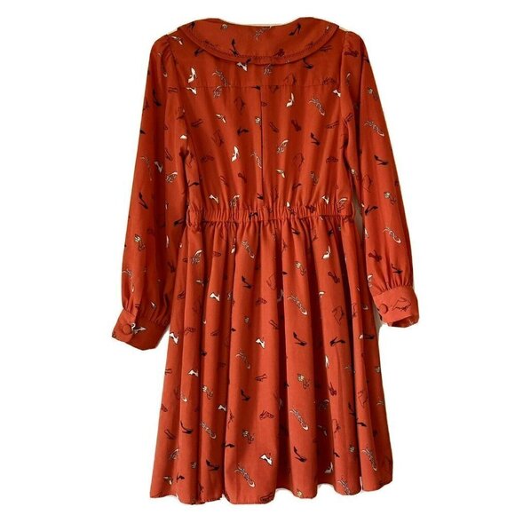 Dip Drop Japan Design Long Sleeve Cover Button Pleated Bodice Knee Length Dress - Picture 5 of 11